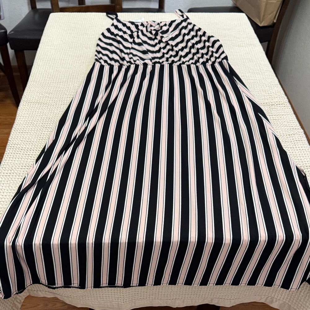 Maurices Black and Light Pink Striped Maxi Dress